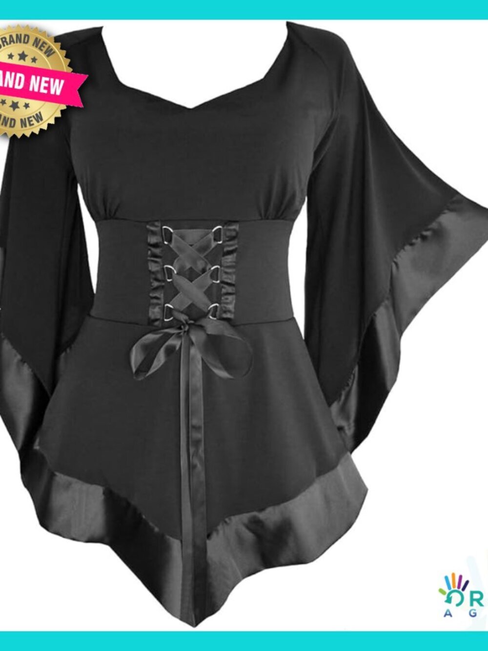 Victorian Gothic Corset Top Tunic Kimono Sleeves Cinched Waist Medieval Cosplay